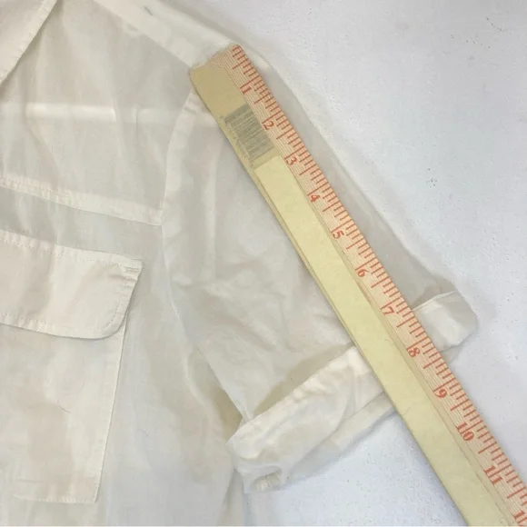 Faherty Shirt Womens Ivory Organic Cotton Popover Short Sleeve Pockets - Picture 6 of 13